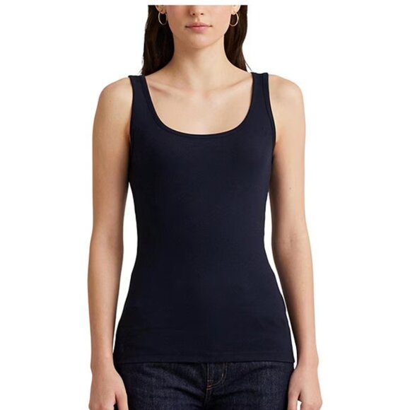 Lauren Ralph Lauren Navy Stretched Cotton Ribbed Tank Top, Size M - Picture 2 of 7